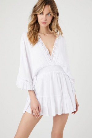 Vestido Forever 21 Crepe Butterfly Sleeve Mini Mujer Blancas | 0w3CU8Rg6A8