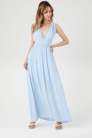 Vestido Forever 21 Crepe Caged V Neck Maxi Mujer Azules Claro | B5ocy6YExTu