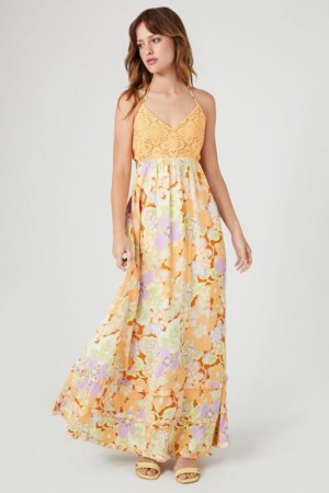 Vestido Forever 21 Crepe Floral Print Maxi Mujer Naranjas Multicolor | quhuw5sZ1Zs