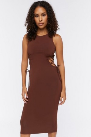 Vestido Forever 21 Crisscross Cutout Midi Mujer Chocolate | D5DKCGOTqtC