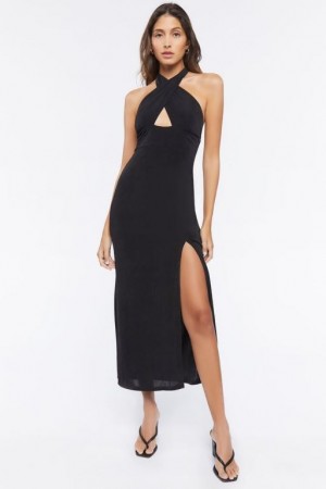 Vestido Forever 21 Crisscross Midi Halter Mujer Negras | DpjCdYPJU52