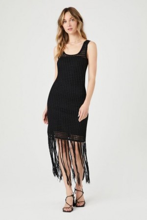 Vestido Forever 21 Crochet Knit Fringe Mujer Negras | wCXkMjGMo0l