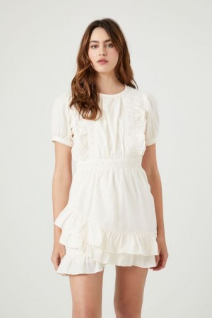 Vestido Forever 21 Crochet Lace Ruffle Mini Mujer Blancas | oRiy3OEhdaM