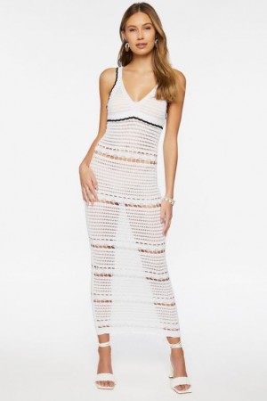 Vestido Forever 21 Crochet Semi Sheer Midi Mujer Creme | Ywh9N7ShzoZ