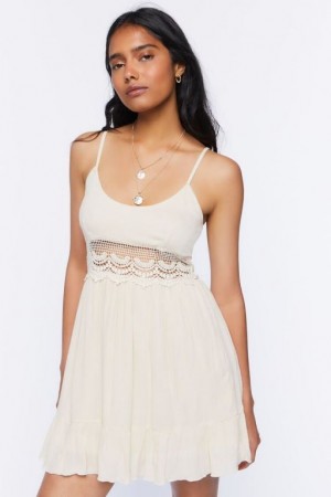 Vestido Forever 21 Crochet Trim Mini Mujer Sandshell | fjUQOQM8zcF