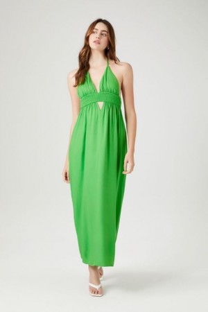 Vestido Forever 21 Cutout Halter Maxi Mujer Verde | b2xvFDM2Gj4