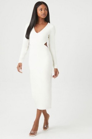 Vestido Forever 21 Cutout Long Sleeve Midi Mujer Blancas | 9ACyPgAHLxm