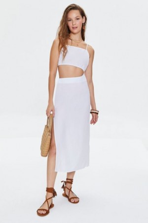 Vestido Forever 21 Cutout Midi Mujer Blancas | 6rquWDS3fXK