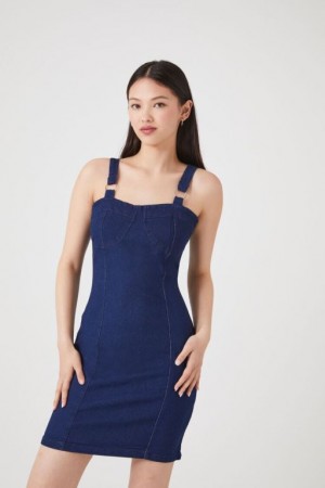 Vestido Forever 21 Denim Bodycon Mini Mujer Azules Oscuro | LSBbpyIqqO5