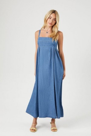 Vestido Forever 21 Denim Buckle Strap Maxi Mujer Azules | uU77f72i9PG