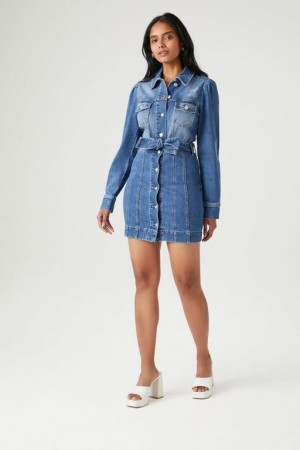 Vestido Forever 21 Denim Mini Mujer Azules | OVQ9gg8lC4N