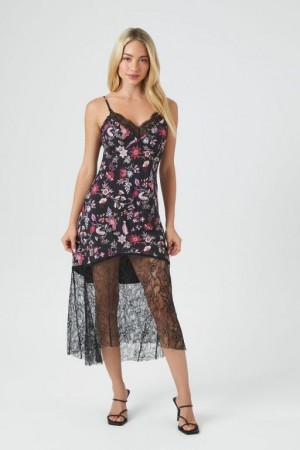 Vestido Forever 21 Ditsy Floral Midi Slip Mujer Negras Rosas | BibHunmbBkd