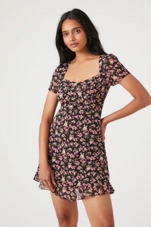 Vestido Forever 21 Ditsy Floral Print Mini Mujer Negras Multicolor | purn56Ovdhf