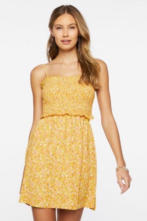 Vestido Forever 21 Ditsy Floral Smocked Mini Mujer Amarillo Multicolor | QMQlc6HdzET