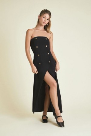 Vestido Forever 21 Double Breasted Strapless Maxi Mujer Negras | 0JKKYAyoImZ