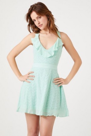 Vestido Forever 21 Eyelet Crisscross Mini Mujer Verde Menta | mUHYqDLZ77G