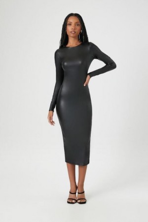 Vestido Forever 21 Faux Cuero Bodycon Midi Mujer Negras | qa00i972Vne