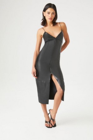 Vestido Forever 21 Faux Cuero Bodycon Slit Mujer Negras | 0PWWsDMQGZw