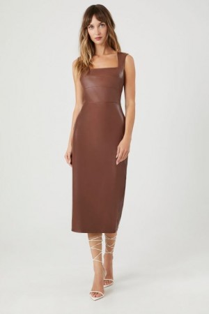 Vestido Forever 21 Faux Cuero Sleeveless Midi Mujer Chocolate | 9GptT1Y0XML