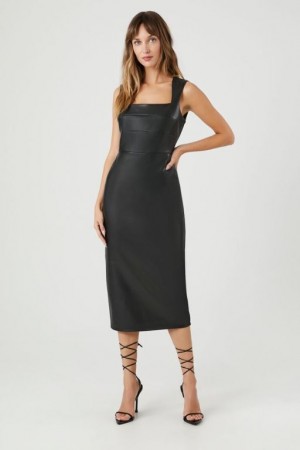 Vestido Forever 21 Faux Cuero Sleeveless Midi Mujer Negras | nGzNc44t5oC