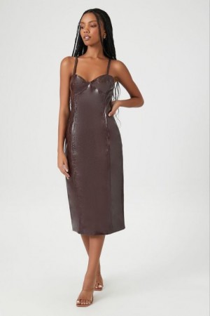 Vestido Forever 21 Faux Cuero Slit Midi Mujer Chocolate | uTIzeviKkox