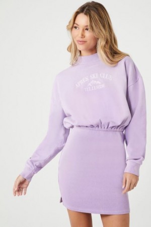 Vestido Forever 21 Fleece Apres Ski Club Estampadas Mini Mujer Moradas Multicolor | Ywbyv1RlUlu