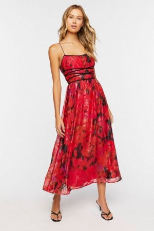 Vestido Forever 21 Floral Crisscross Cami Midi Mujer Rojas Multicolor | eHpoJ4nY7RP