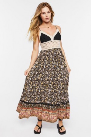 Vestido Forever 21 Floral Crochet Maxi Mujer Negras Multicolor | FWCMqpe3a2d