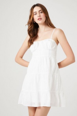 Vestido Forever 21 Floral Eyelet Cami Mini Mujer Blancas | R7ng39zwjjx