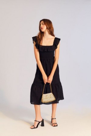 Vestido Forever 21 Floral Eyelet Smocked Midi Mujer Negras | yaxH6Rg4Acy