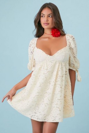 Vestido Forever 21 Floral Lace Babydoll Mini Mujer Blancas | ymev1D3anlA