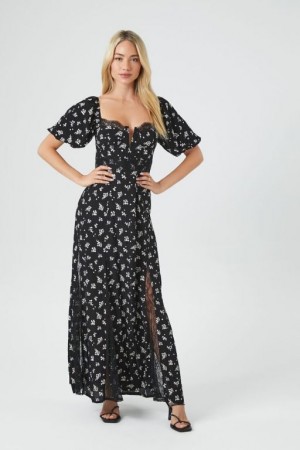 Vestido Forever 21 Floral Lace Trim Maxi Mujer Negras Multicolor | t0QVJeBYrfo