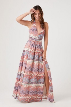 Vestido Forever 21 Floral Plunging Maxi Mujer Azules Claro Multicolor | G8tbEwtStCx