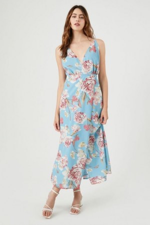 Vestido Forever 21 Floral Print Cami Maxi Mujer Azules Multicolor | XxCsQaWd8UN