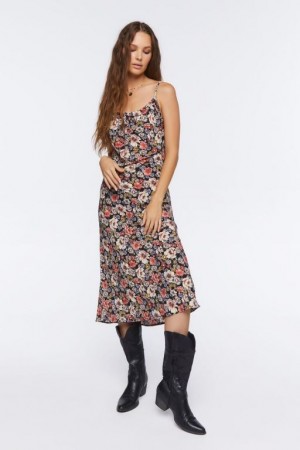 Vestido Forever 21 Floral Print Cami Midi Mujer Negras Multicolor | thZ6VePaeb5