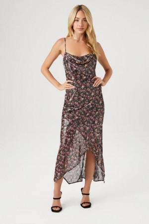 Vestido Forever 21 Floral Print Cowl Midi Mujer Negras Multicolor | rbVJgssYRTw