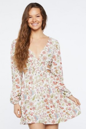 Vestido Forever 21 Floral Print Cutout Midi Mujer Blancas Multicolor | csDjadDtvrp