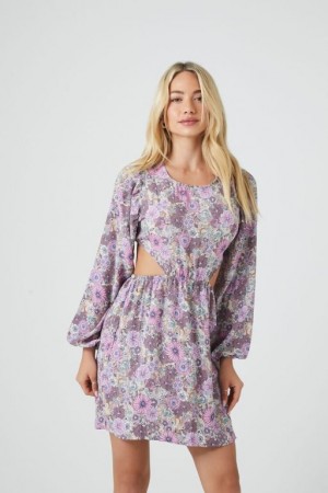 Vestido Forever 21 Floral Print Cutout Mini Mujer Rosas Multicolor | mHyjK7bXtde