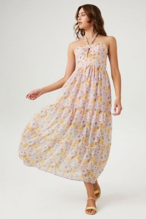 Vestido Forever 21 Floral Print Halter Maxi Mujer Rosas Multicolor | nrIegSCCttP