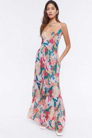 Vestido Forever 21 Floral Print Halter Maxi Mujer Verde Multicolor | hcioTsSLb4z