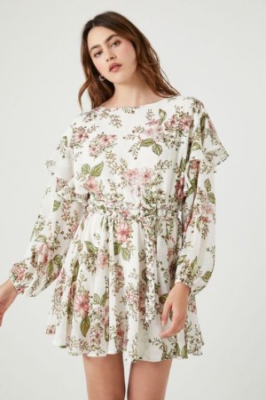 Vestido Forever 21 Floral Print Layered Mini Mujer Blancas Multicolor | 8oSQp3rW3WQ