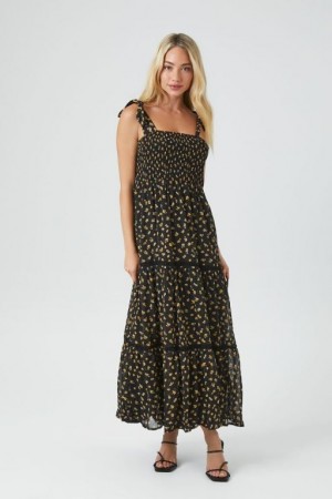 Vestido Forever 21 Floral Print Maxi Mujer Negras Multicolor | 800aM0lqRDK