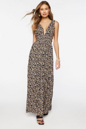 Vestido Forever 21 Floral Print Maxi Mujer Negras Multicolor | x49xDtVcn3v