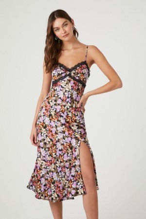 Vestido Forever 21 Floral Print Midi Mujer Negras Multicolor | SiRfIvDlkIp