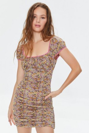 Vestido Forever 21 Floral Print Mini Bodycon Mujer Rosas Multicolor | NyIPqpis6NA