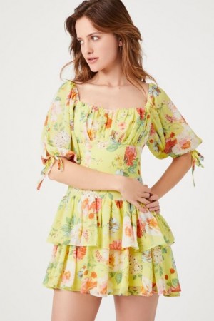 Vestido Forever 21 Floral Print Mini Mujer Amarillo Multicolor | hqkMVYO66Td