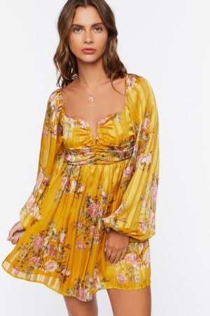 Vestido Forever 21 Floral Print Mini Mujer Amarillo Multicolor | JkAzZWwuaA5