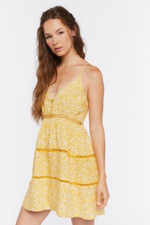 Vestido Forever 21 Floral Print Mini Mujer Amarillo Multicolor | VSToLsrqfSi