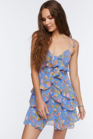 Vestido Forever 21 Floral Print Mini Mujer Azules Multicolor | yC2tAHWzsgB