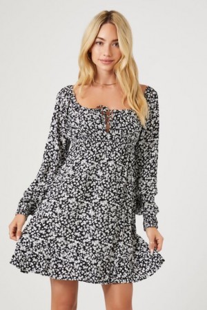 Vestido Forever 21 Floral Print Mini Mujer Negras Creme | iMZse4b13Cp